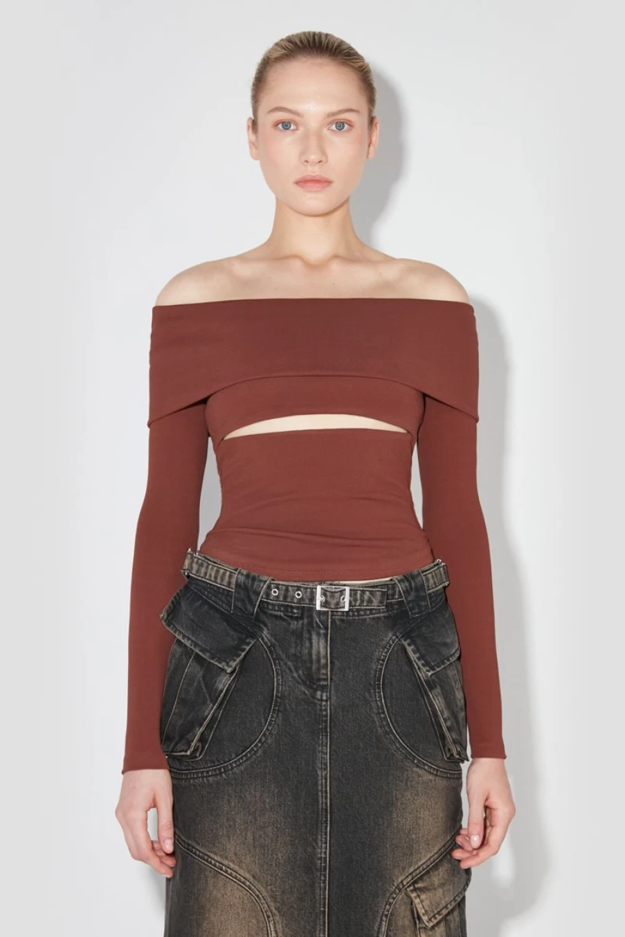 MISBHV Elena Off Shoulder Longsleeve Brown Best
