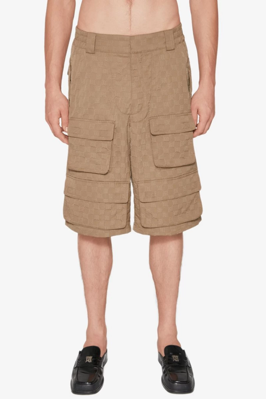 MISBHV Jordan Barrett 3D Embossed Oversize Monogram Cargo Shorts Olive Best