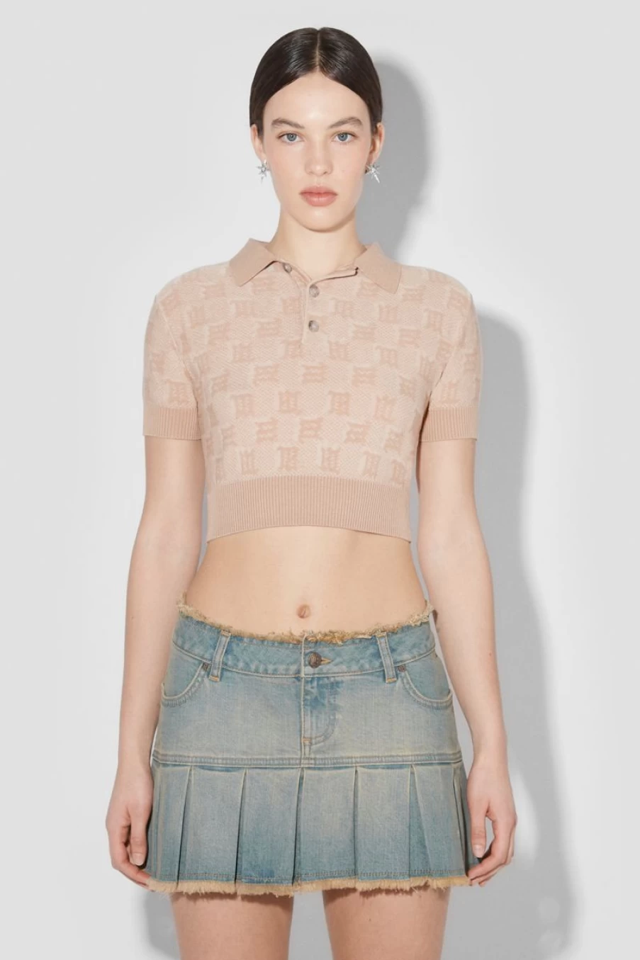 MISBHV Knitted Monogram Polo Top Stone Wholesale