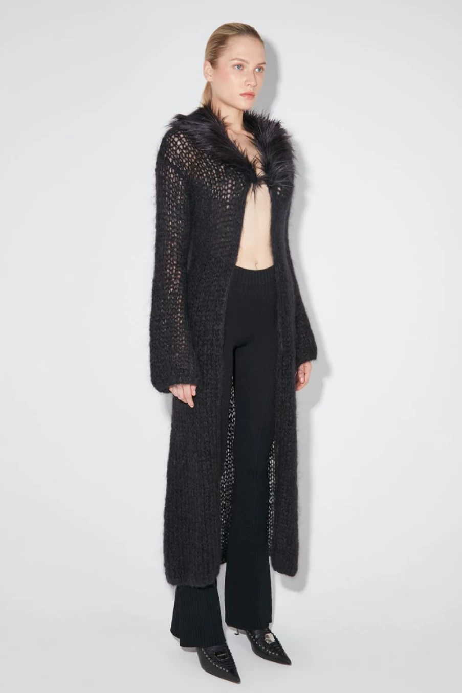 MISBHV Knitted Elongated Cardigan With Fur Black Online