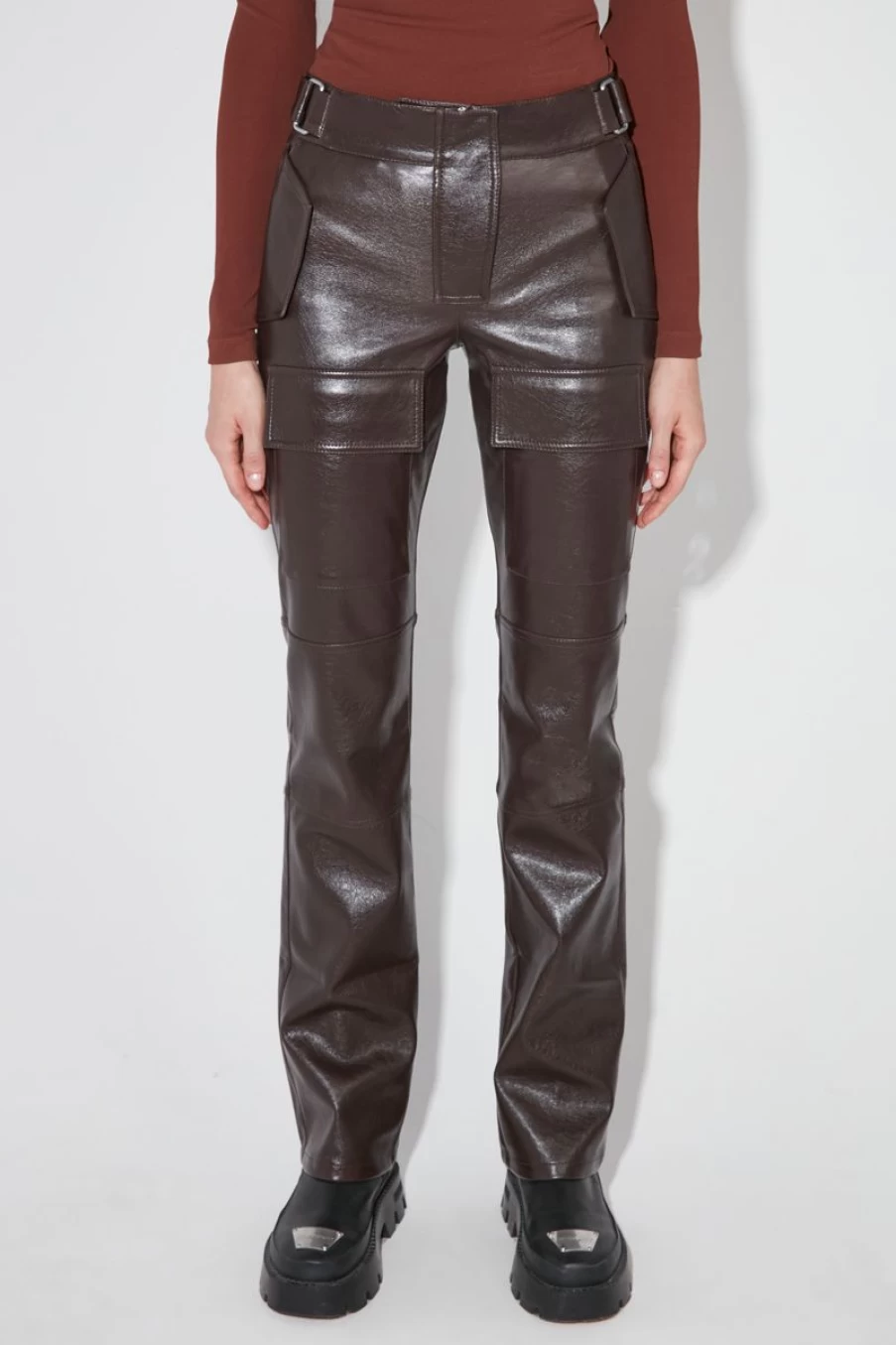 MISBHV Faux Leather Moto Trousers Brown Hot