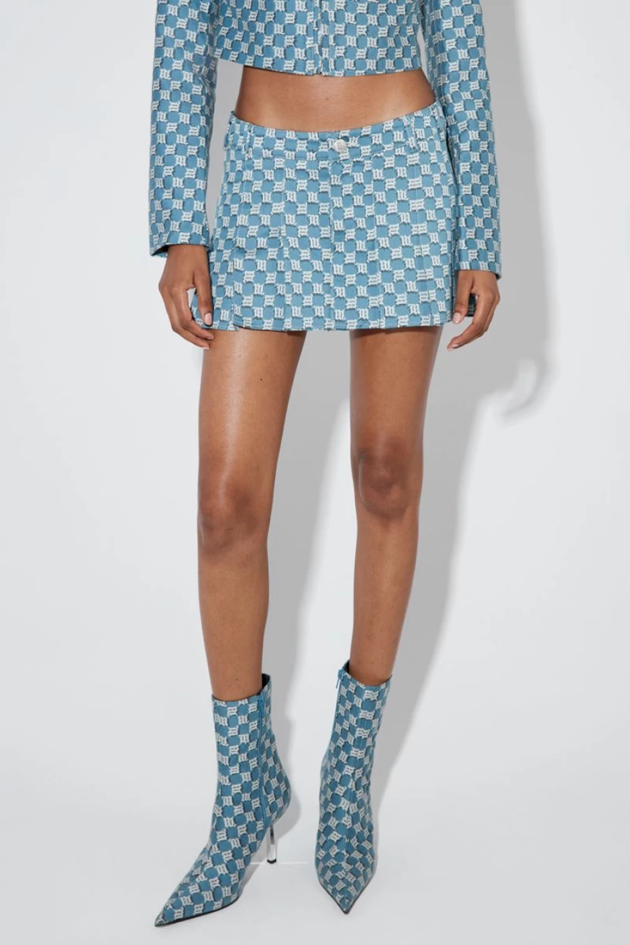 MISBHV Jacquard Canvas Monogram School Mini Skirt Blue Clearance